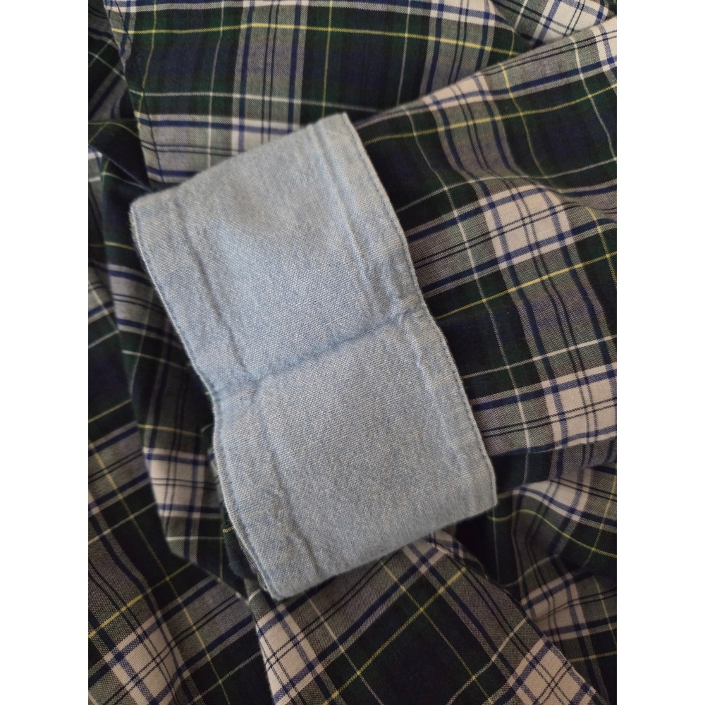 FOXCROFT button up blouse Women's size 12 Plaid Blue Green long sleeve Flip cuff - Picture 7 of 9